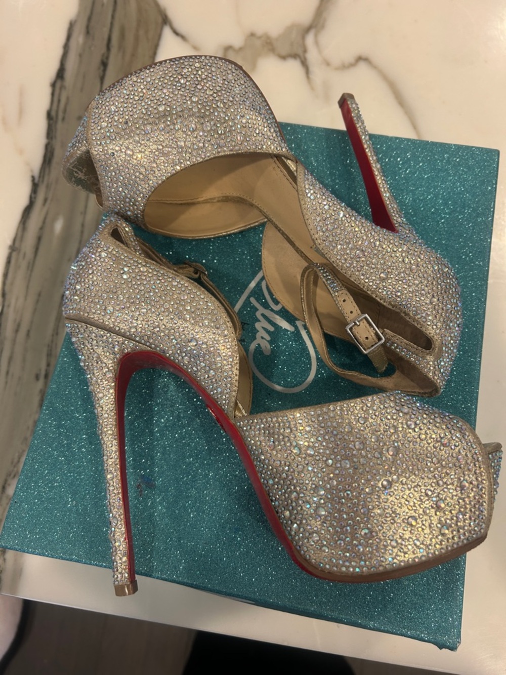 Betsey Johnson Crystal-Embellished Gold Platform Heels - Picture 3 of 8
